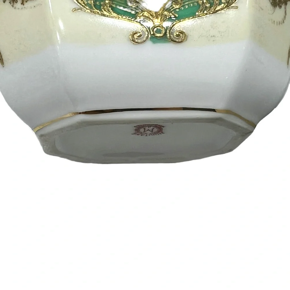 NORITAKE GREEN/GOLD/YELLOW HAND PAINTED PORCELAIN CERAMIC MINI BASKET